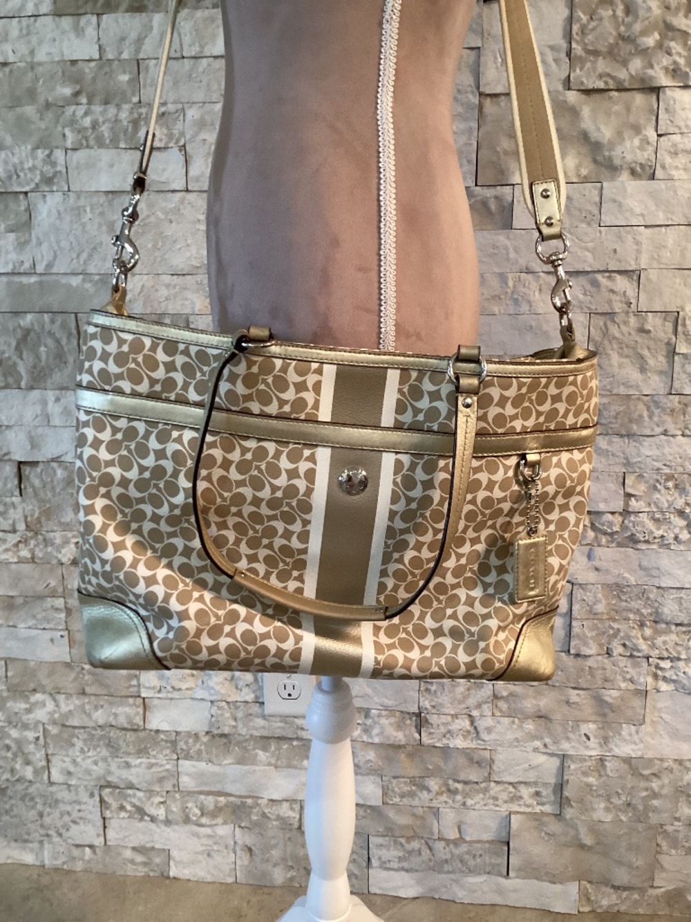 Coach Heritage Stripe Signature Diaper Bag